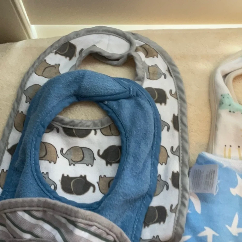 Dino and Animal Print Baby Bib Set - Blue, Orange, Green
